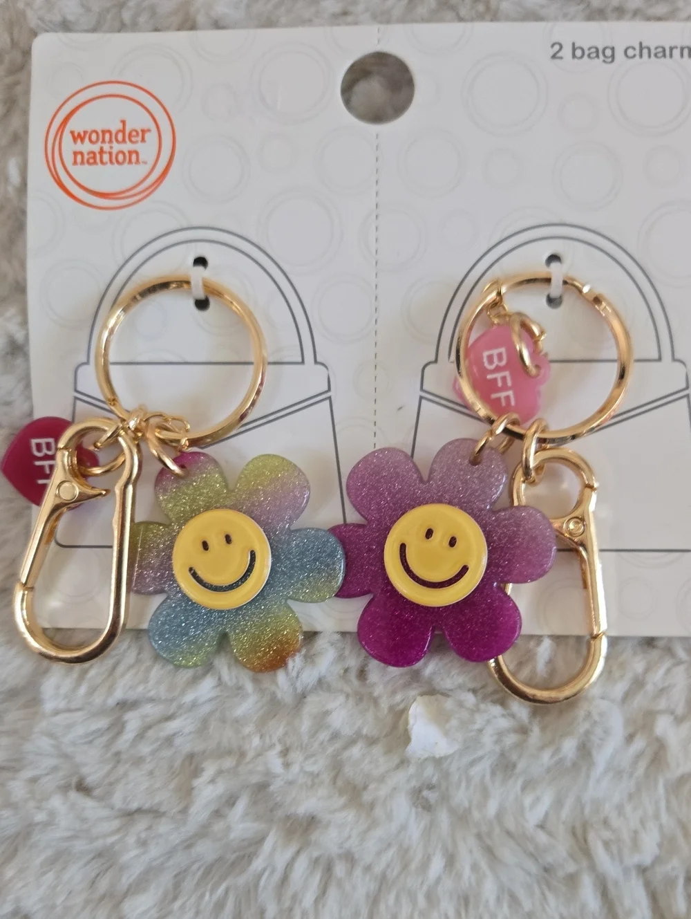 Wonder Nation Kids Glitter Flower Keychains & Pink Butterfly Clip Set